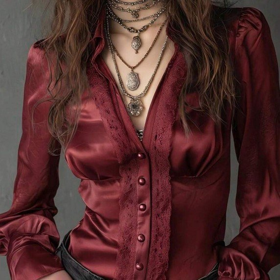 Elegant Misty Purple Long-sleeve Satin Shirt for Women