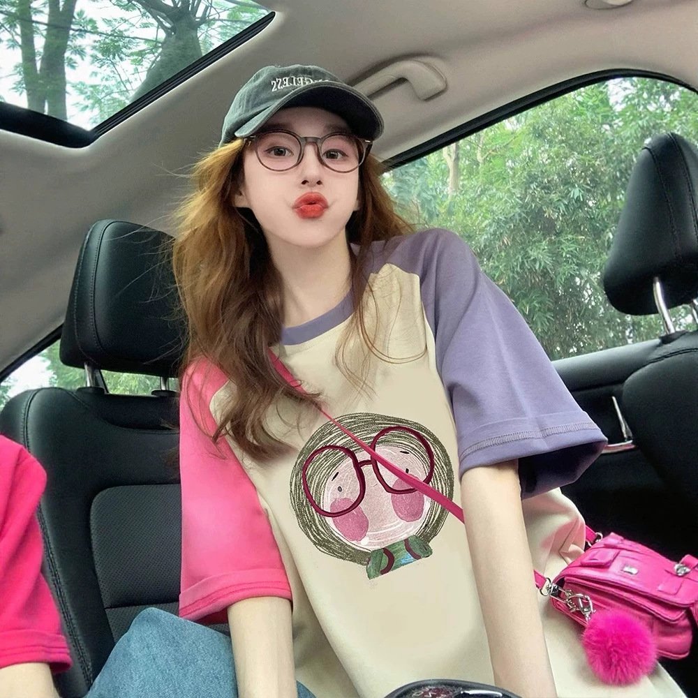 Plus-Size Color-Block Loose-Fitting Tops for Women