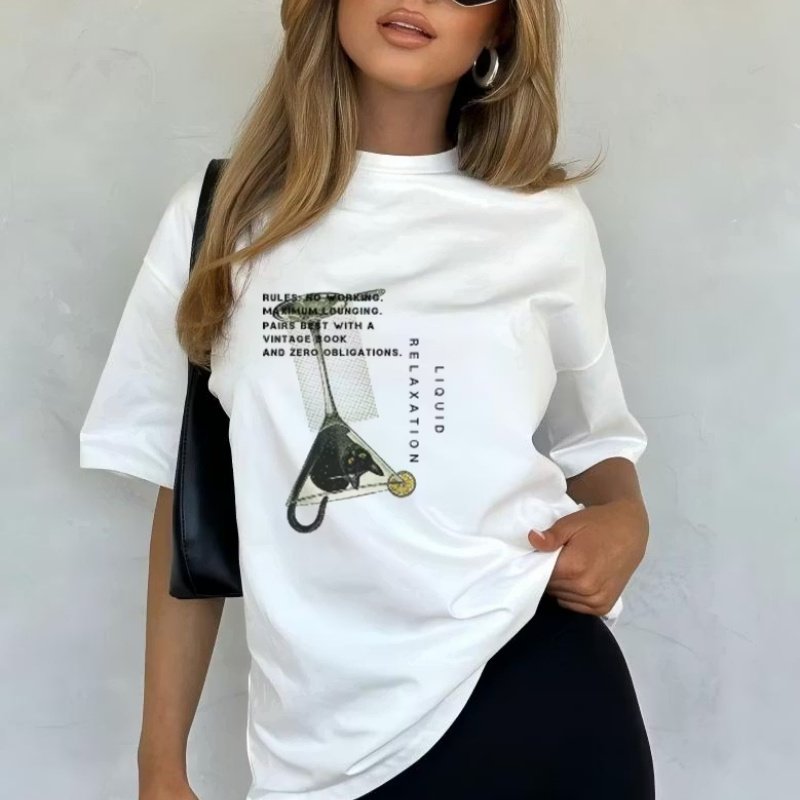 Relax with a Martini Cat Tee for Women - Soft & Breathable Cotton