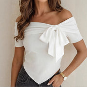 Off-Shoulder Lace-Up Top with Bow Detail
