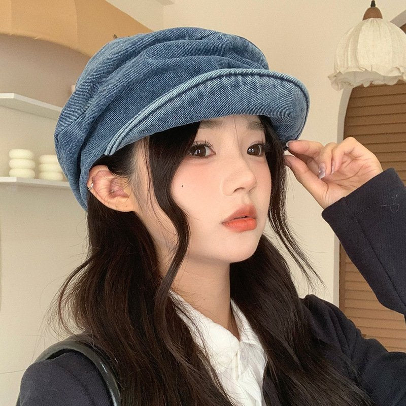 Light Blue or Dark Blue Denim Beret for Women