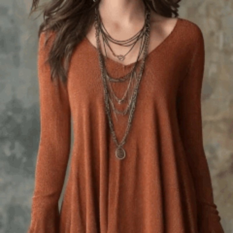 Unique Orange, Green, and Gray Women's Tops with Flare Cuffs