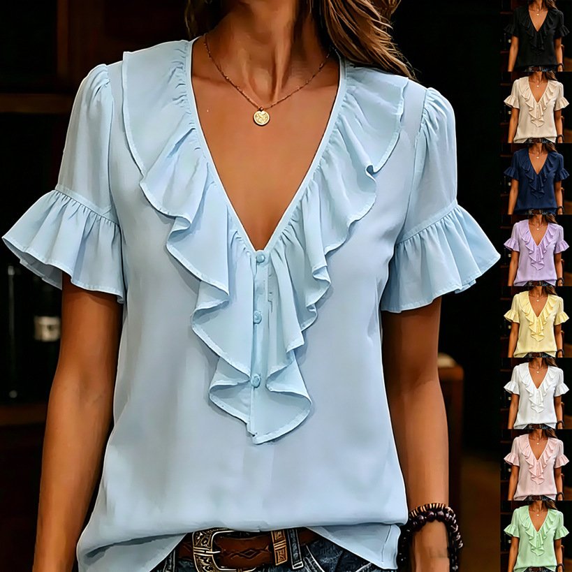 V-Neck Ruffle Tee
