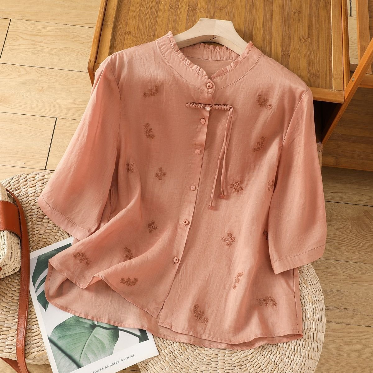 Vintage Embroidered Cotton Linen Top