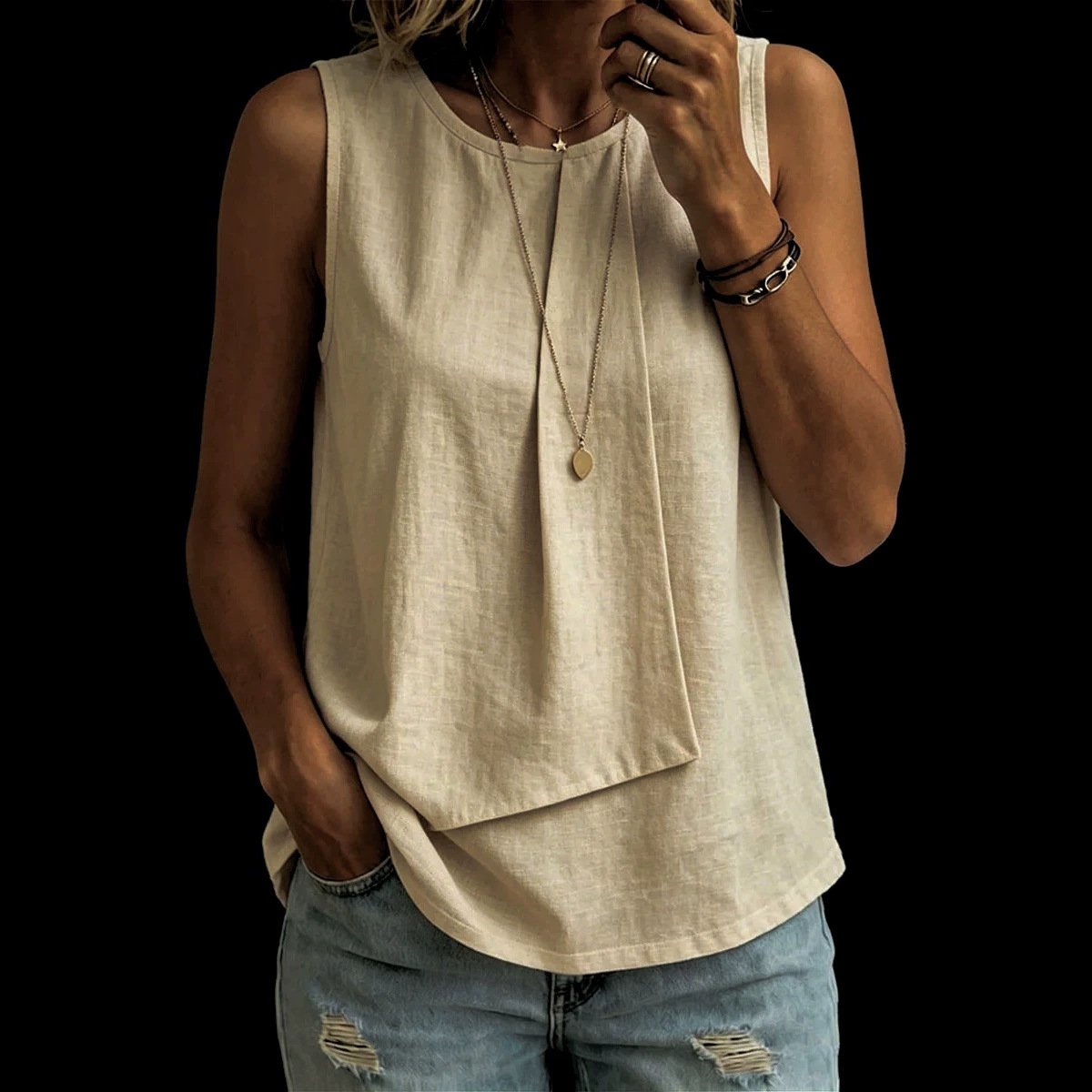 Loose-fitting Solid-color Tank Top for Women