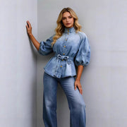 Vintage Denim Bell Sleeve Shirt for Women