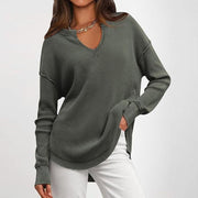 Autumn Winter Long Sleeve V-Neck Knitted Hoodie Sweater