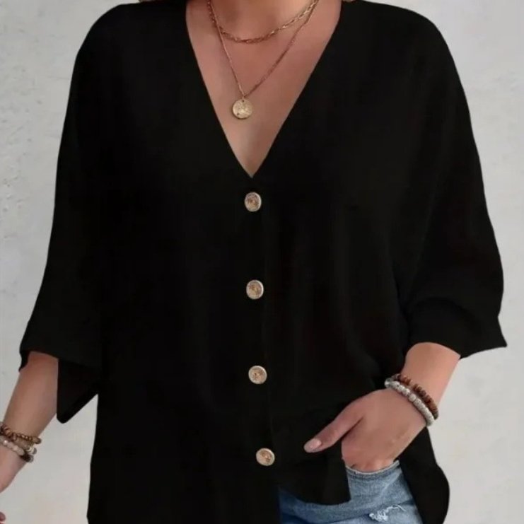Loose Fit Plus-Size V-Neck Shirt for Women