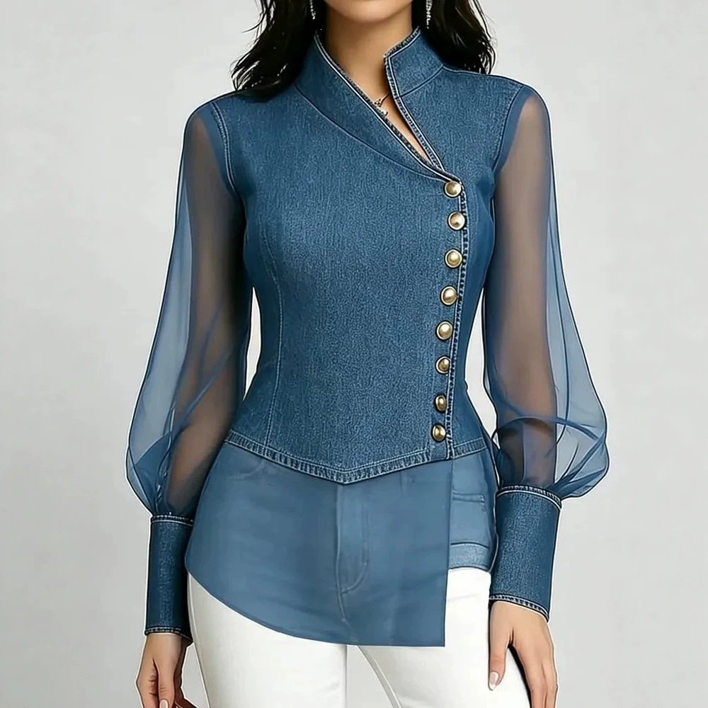 Asymmetrical Lace Long-sleeve Top for Women