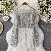 Beaded Crew-Neck Long-Sleeve Top for Women