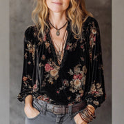 Loose-Fit Velvet Long Sleeve Top for Women