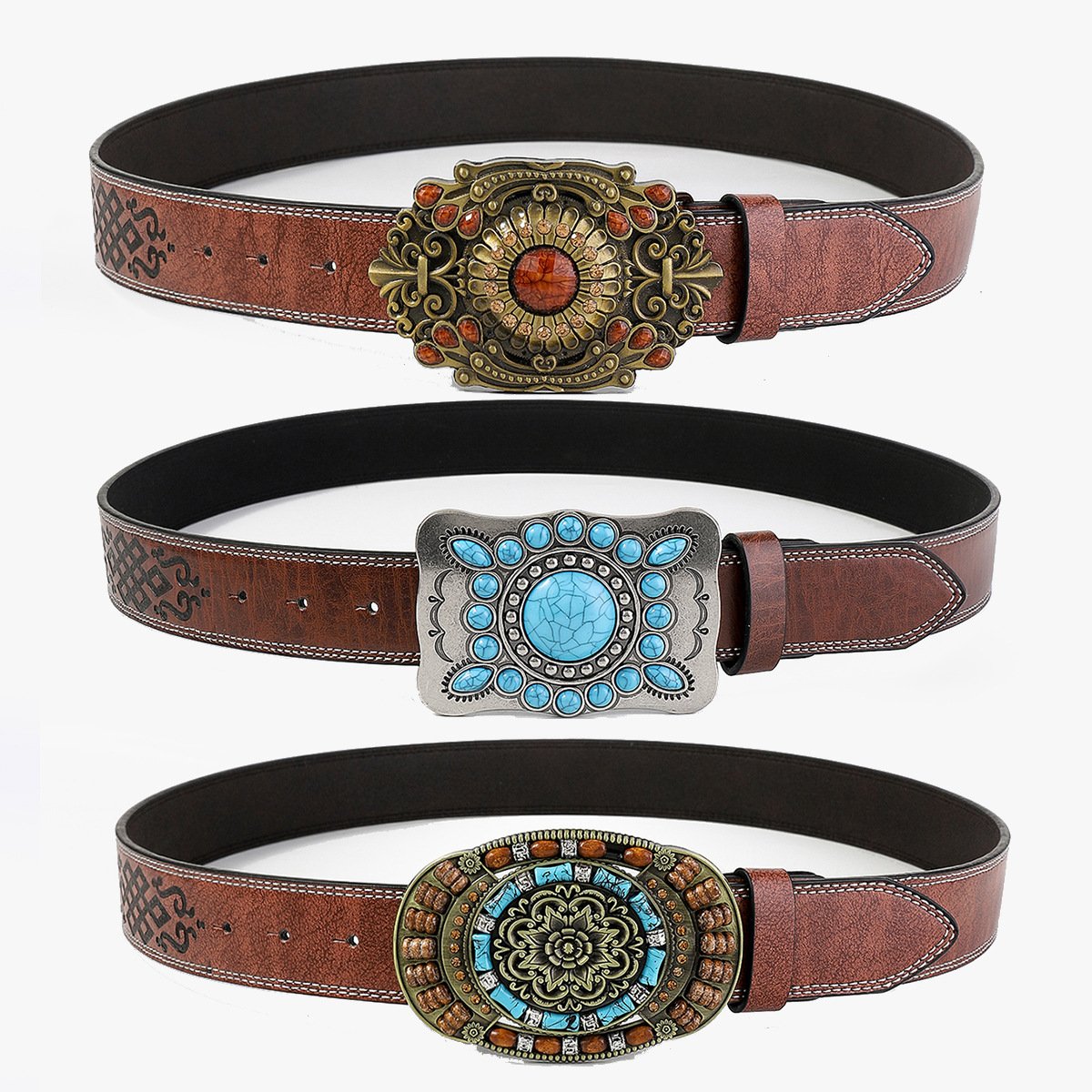 High-end Embossed Denim Belt for Women