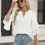Casual V-Neck Ruffled-Edge Blouse