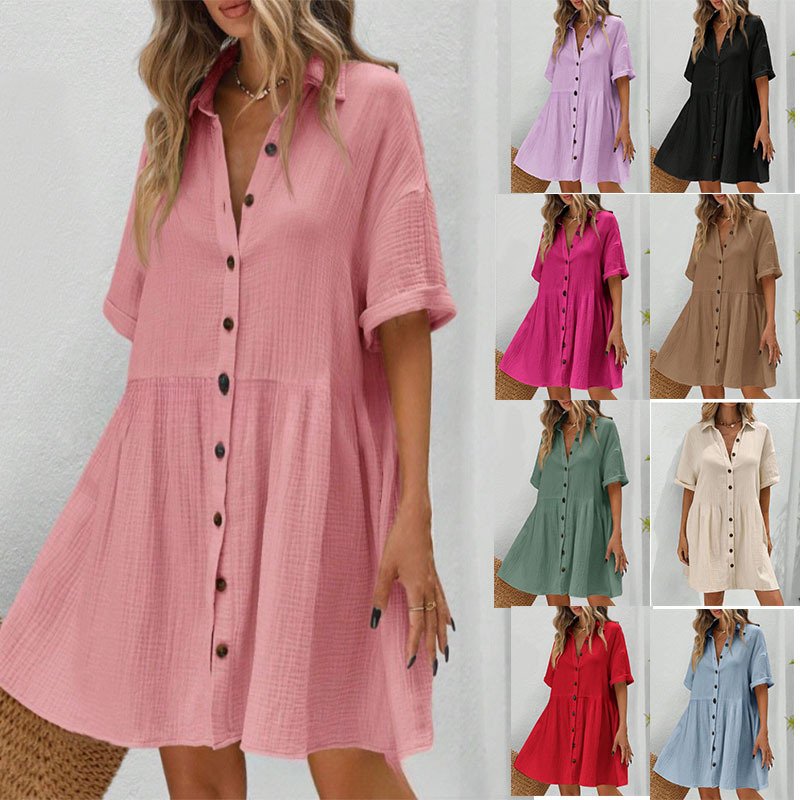 Casual Women's Midi Dress with Button Details