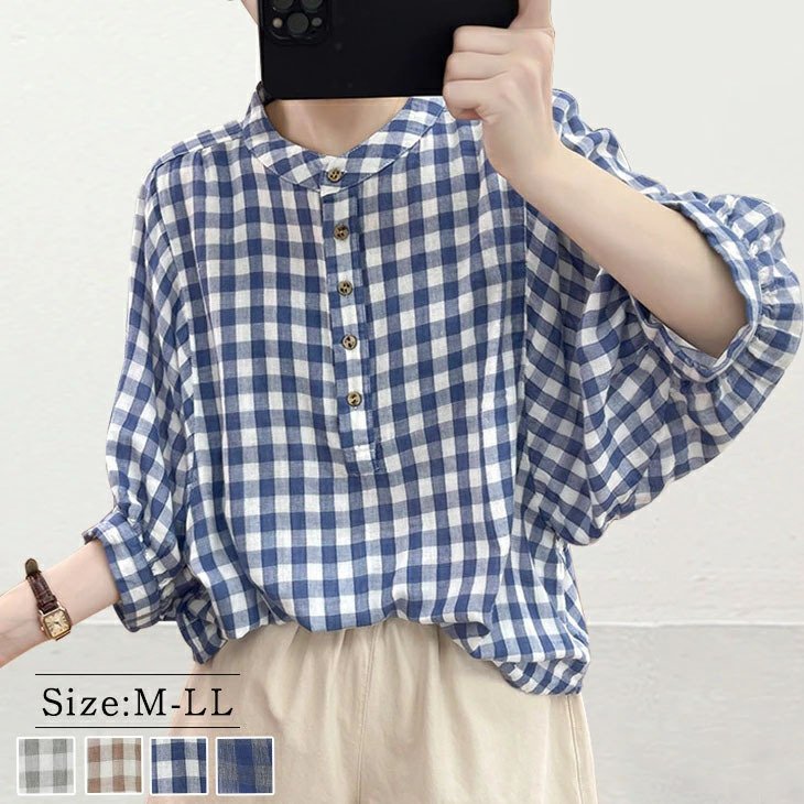 Casual Japanese-Korean Style Thin Check Shirt for Women