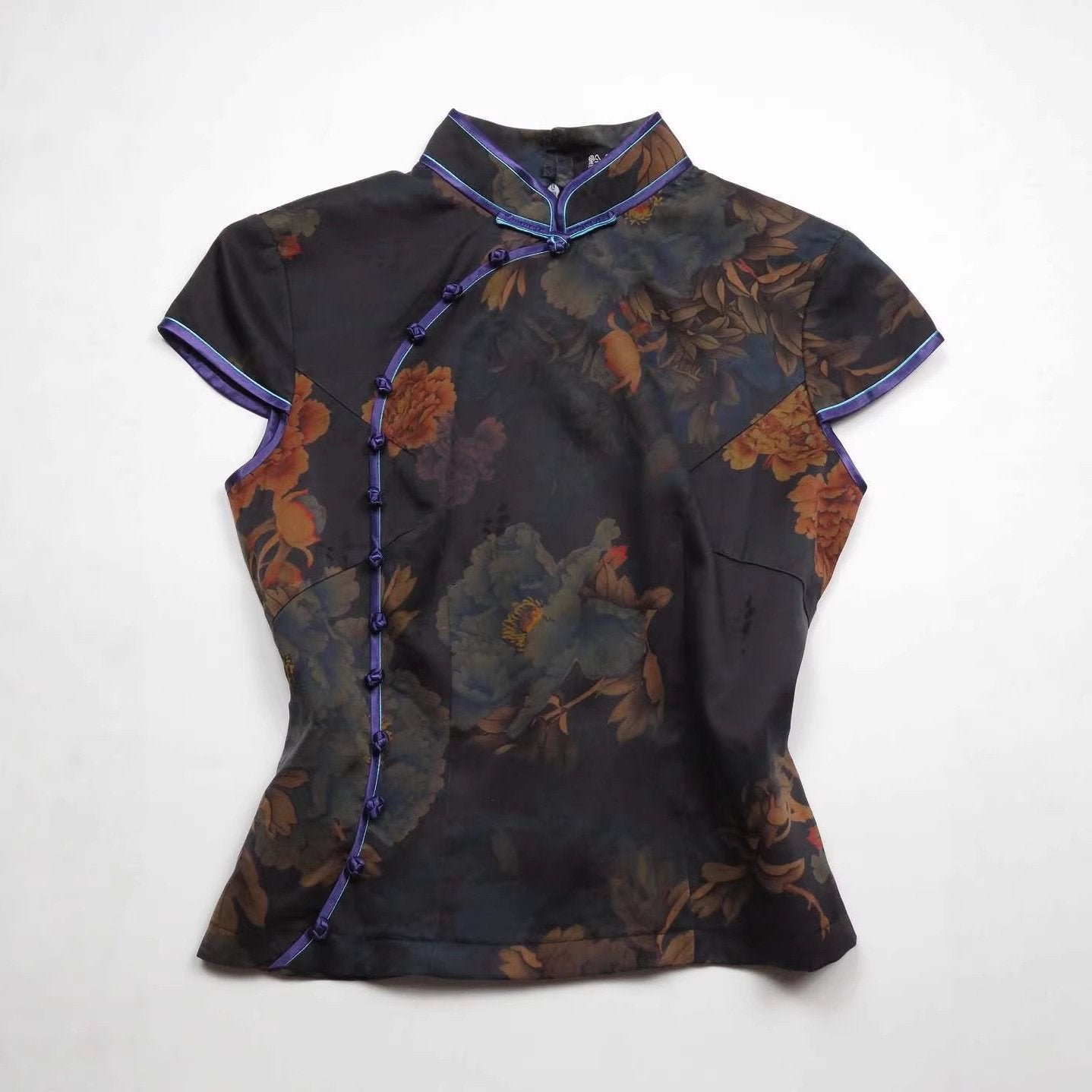 Vintage Chinese Floral Print Slim-fit Shirt