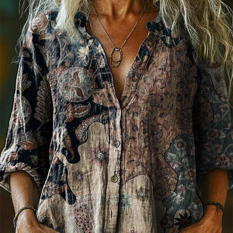 Vintage Floral Art Print Blouse