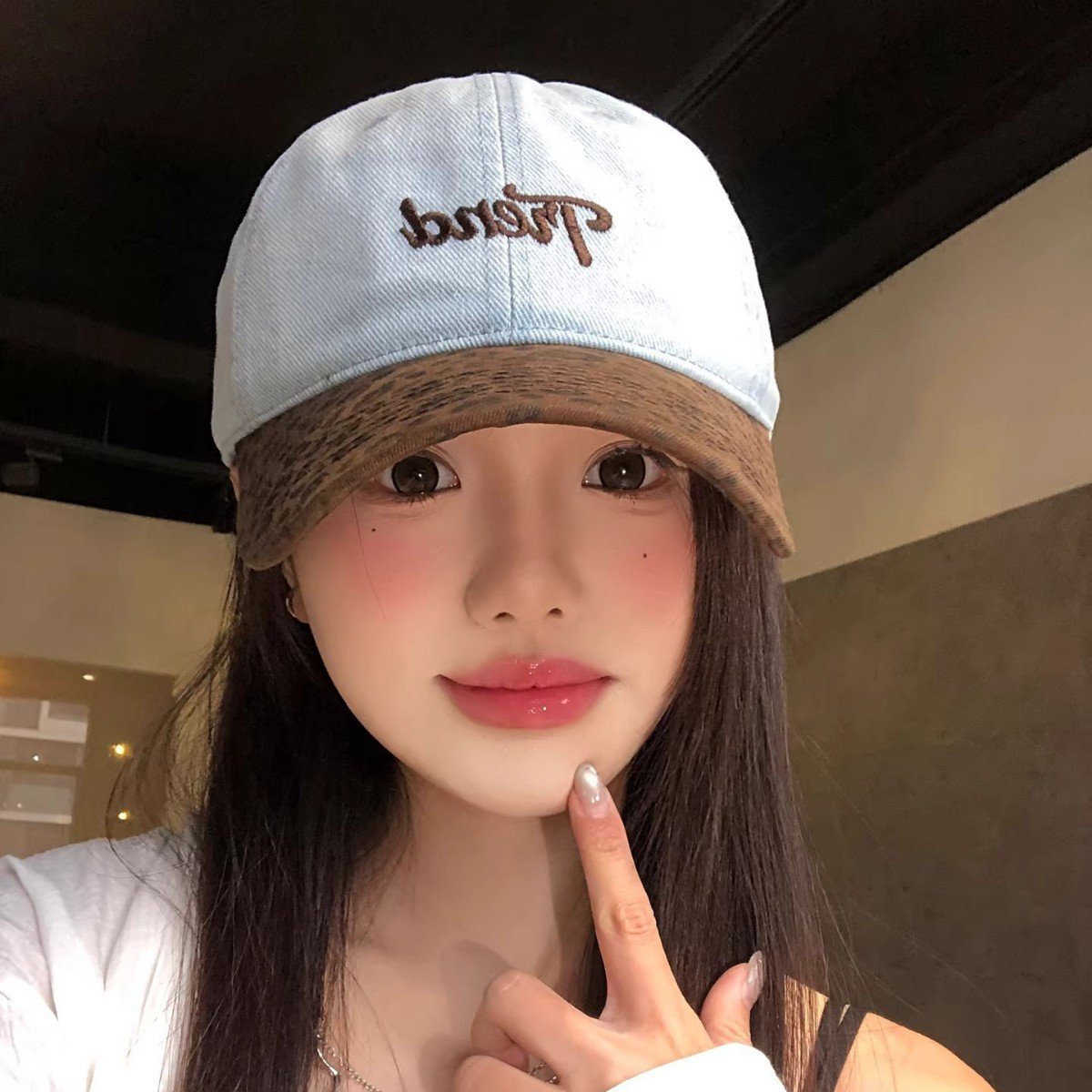 Leopard Print Denim Baseball Cap for Women
