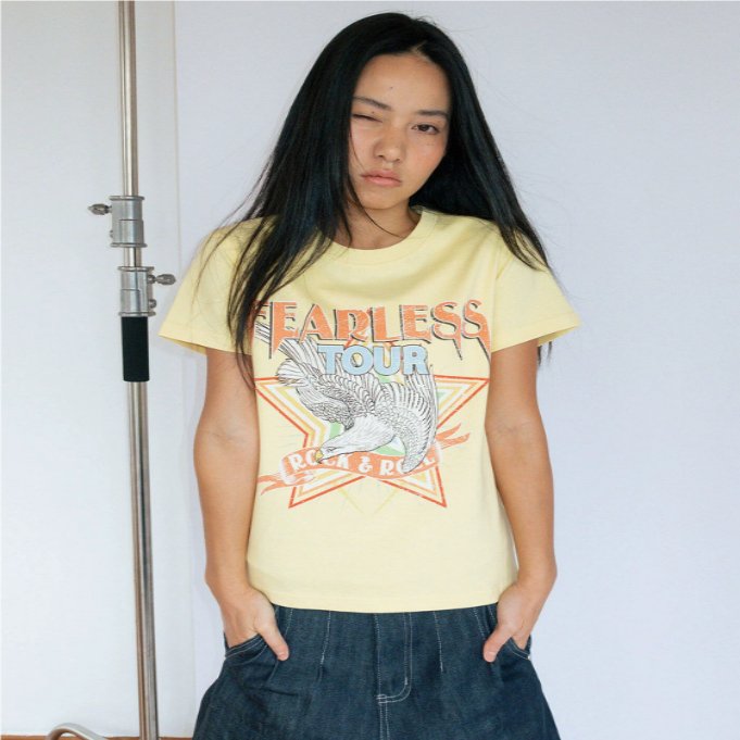 Rock Print Short Sleeve Shirt for Women
