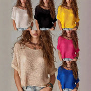 Bohemian Solid-Color Short-Sleeve Sweater for Women