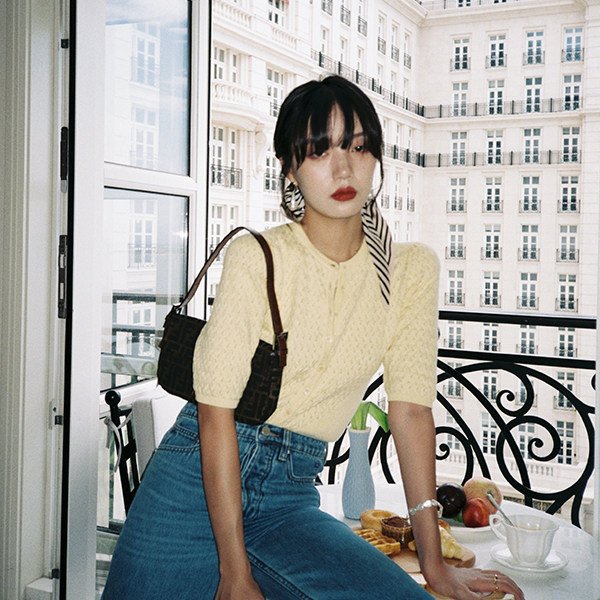 French Knit Cardigan for Women - Yellow