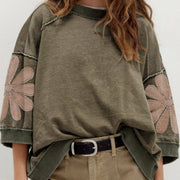 Relaxed Green Floral Top for Women