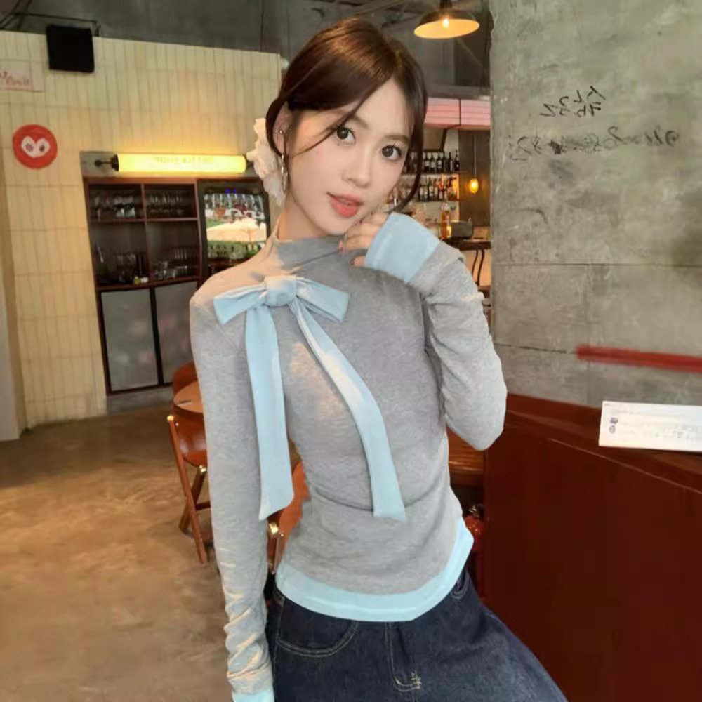 Contrast Color Long-Sleeve Tee for Women