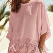 Fall Casual Crew-neck Tassel Top for Women