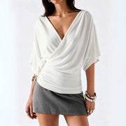 French V-Neck Batwing Top for Women