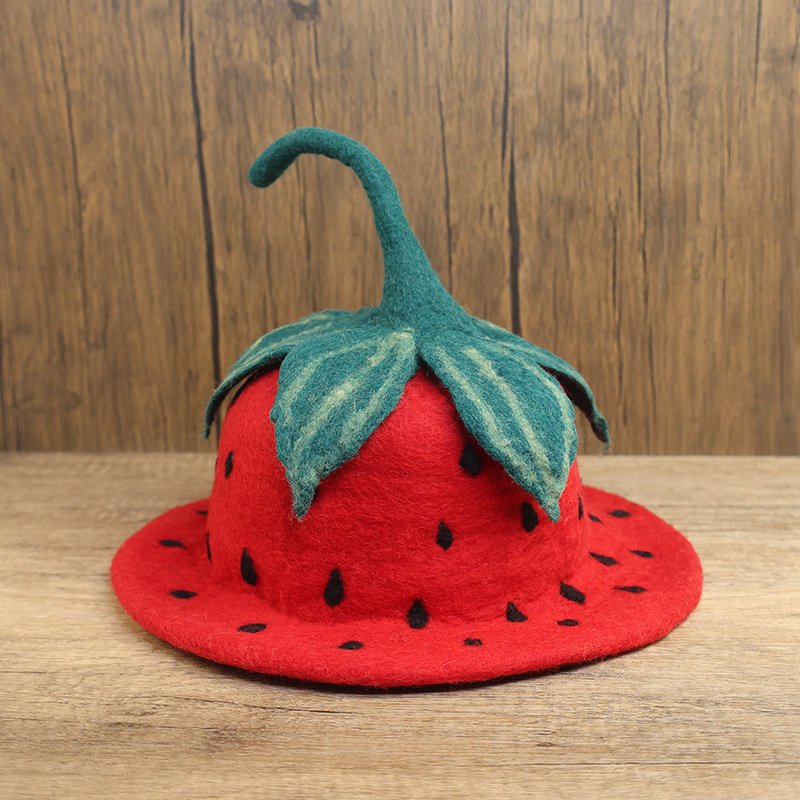 Strawberry Wool Dome Hat - Personalized Street Style Accessory