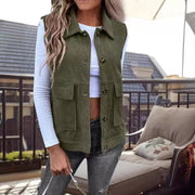 Elegant Army Green Corduroy Cardigan Vest for Women