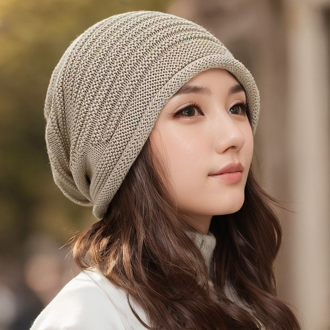 Warm Slouchy Beanie for Women, Knitted Wool Pullover Hat