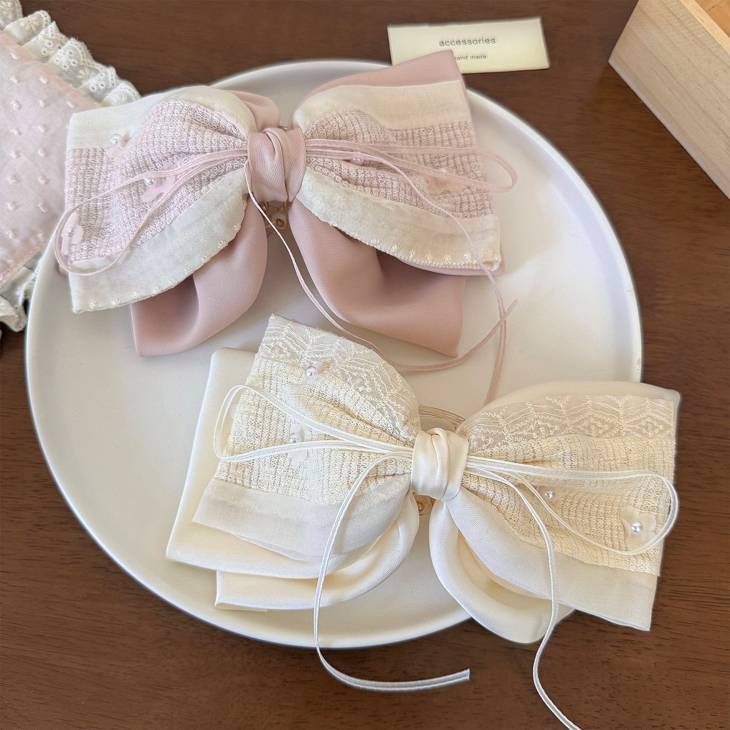 Sweet Lace Fabric Bow Ponytail Clip for Women