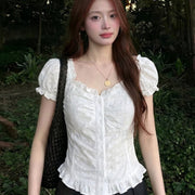 Elegant Lace-trimmed Short-sleeve Top for Women