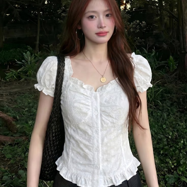 Elegant Lace-trimmed Short-sleeve Top for Women
