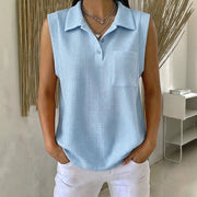 Solid Color Knitted Polo-neck Vest for Women