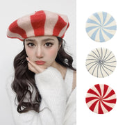 Wool Beret in Striped Candy Colors - Warm Winter Accessory