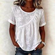 Embroidered Crew-Neck Short-Sleeve Top for Women