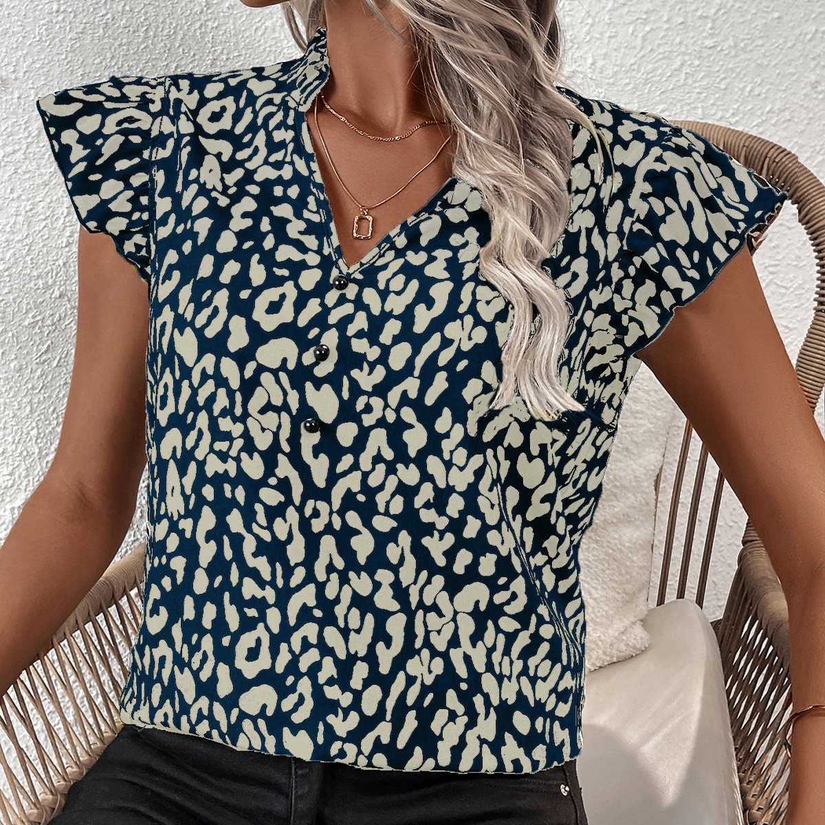 Leopard Print Puff Sleeve Blouse for Women