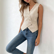 Summer Sleeveless Shirt Elegant Button-Front Top