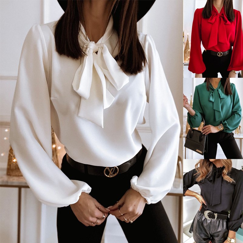 Long Sleeve Solid Color Business Blouse for Women