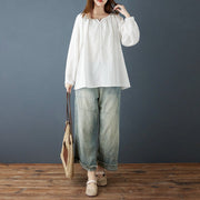 Loose-fit Plus-size Blouse with Ruffled Lace Trim