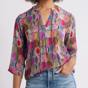 Soft Pink Watercolor Tie Neck Blouse