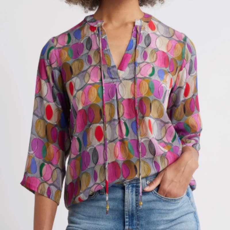 Soft Pink Watercolor Tie Neck Blouse