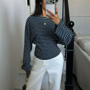 Striped Batwing Long-sleeve Top for Women