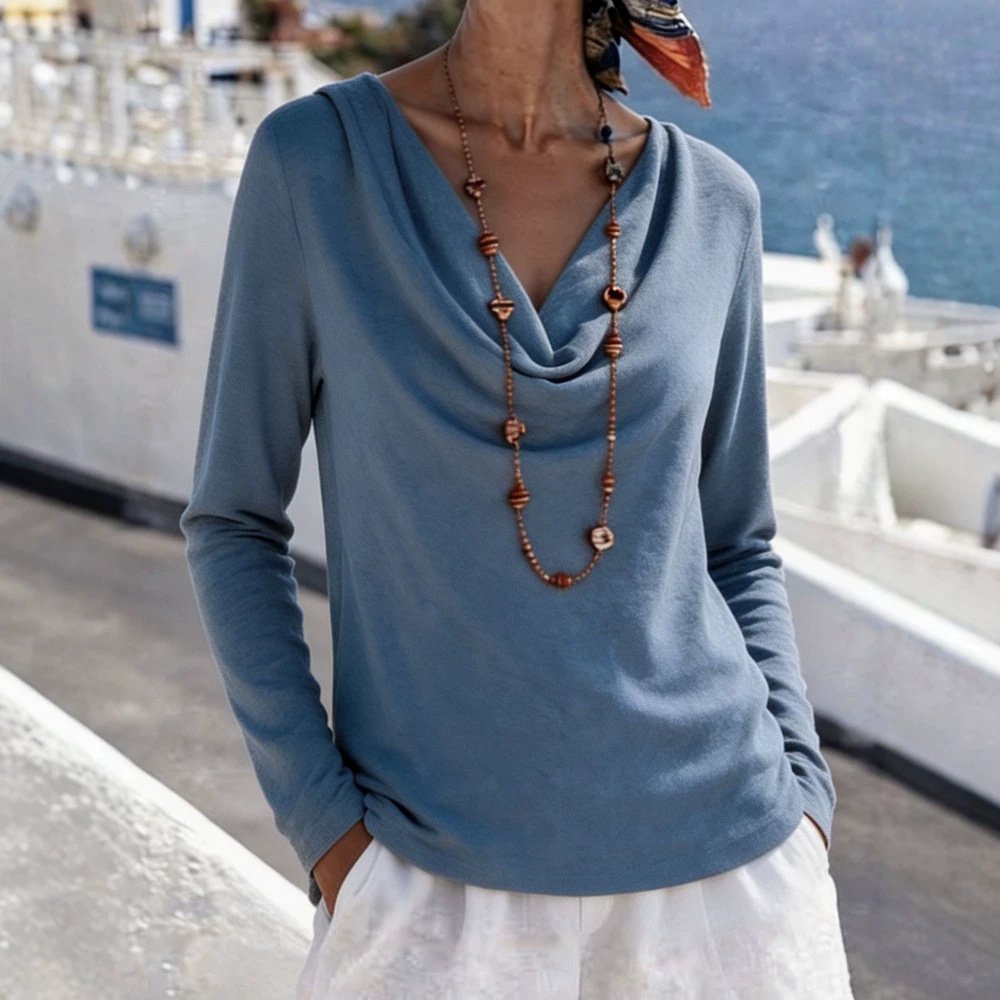 Casual Loose-fit Solid-color Top for Women