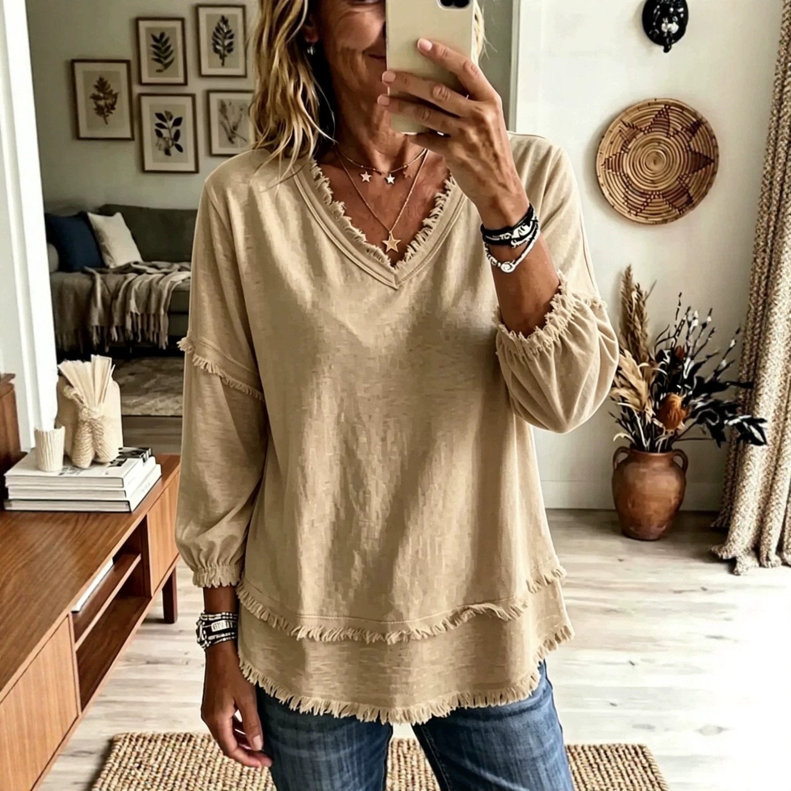 Casual Long Sleeve Blouse for Women - Loose Fit Daily Wear Top