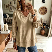 Casual Long Sleeve Blouse for Women - Loose Fit Daily Wear Top