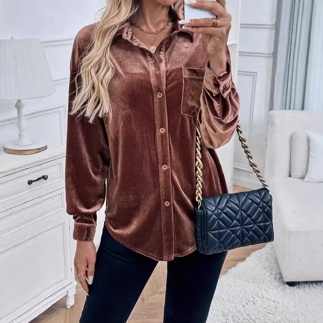 Elegant Coffee Brown Velvet Cardigan Top for Women