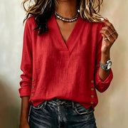V-Neck Loose-Fit Button-Up Top for Women